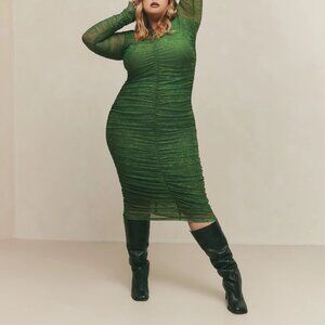 Hilary MacMillan Women's Green Printed Ruched Mesh Dress- Size 3X- New!